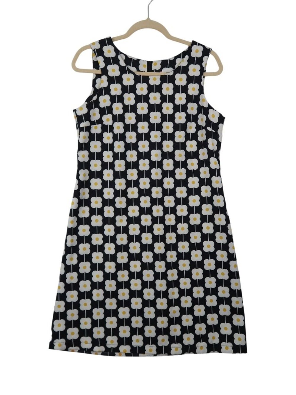 Hippocampe 42 US 10 L Sleeveless Floral Shift Dress Black White Daisies Mod